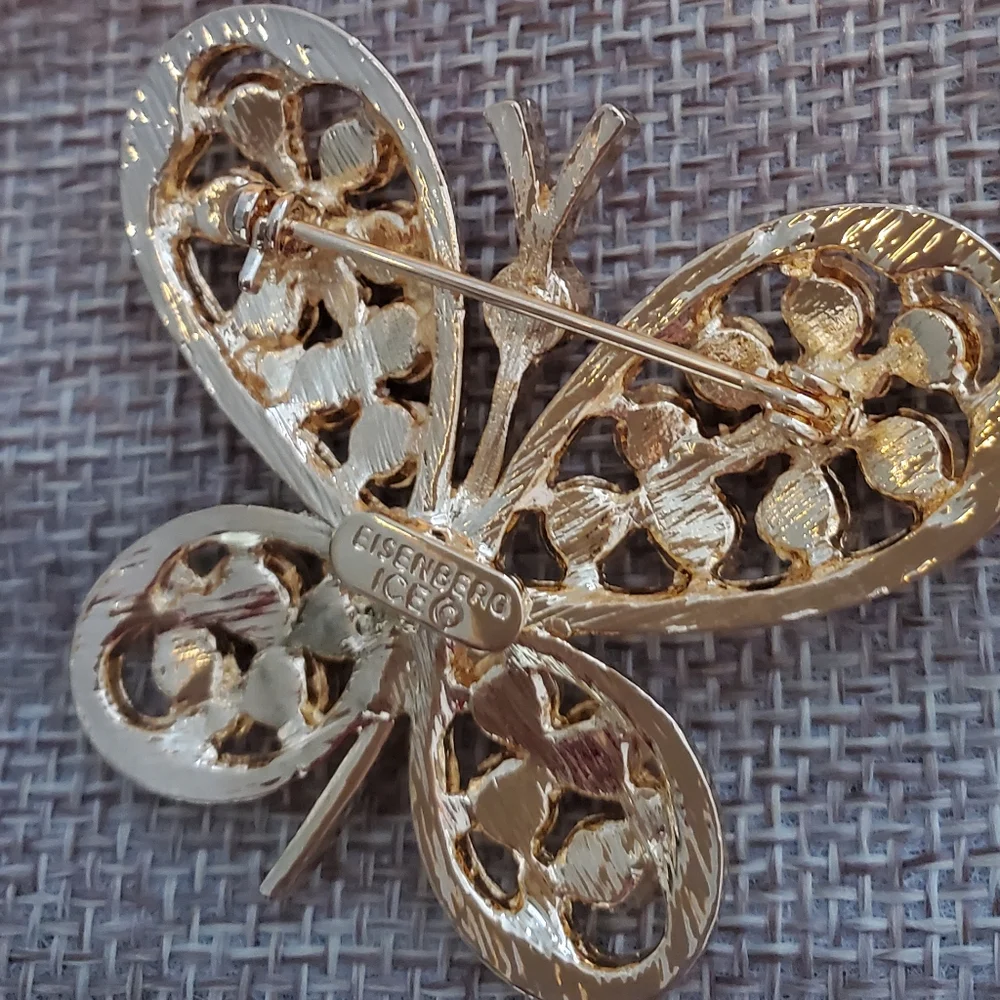 Eisenberg Ice Butterfly Crystals Brooch White Grey Black